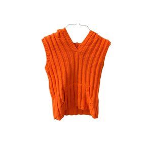 Juncture Womens Size Large Orange Sleeveless Sweater Hooded Pullover Chunky Knit